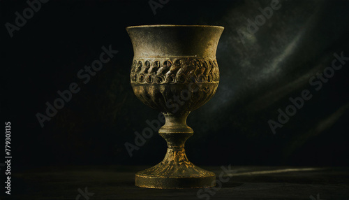 Stone, goblet, chalice, ancient, religious, historical, antique, black background, close-up