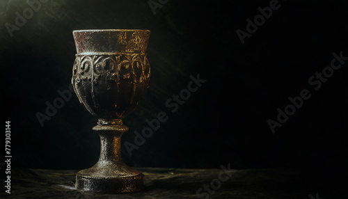 Stone, goblet, chalice, ancient, religious, old, excavated, historical, antique, black background, close-up