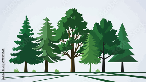  Flat Design Illustration: Tree Vector Collection on White Background