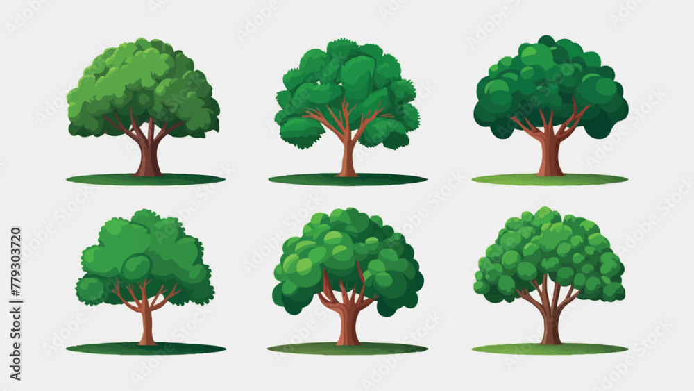 Fototapeta premium Flat Design Illustration: Tree Vector Collection on White Background