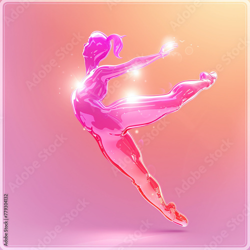 3D female dancer silhouette glossy emoji, vibrant colors, party, pink and yellow color palette