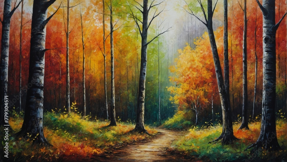 autumn forest landscape, Watercolor