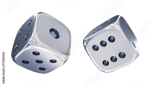 Two silver dice 3d render
