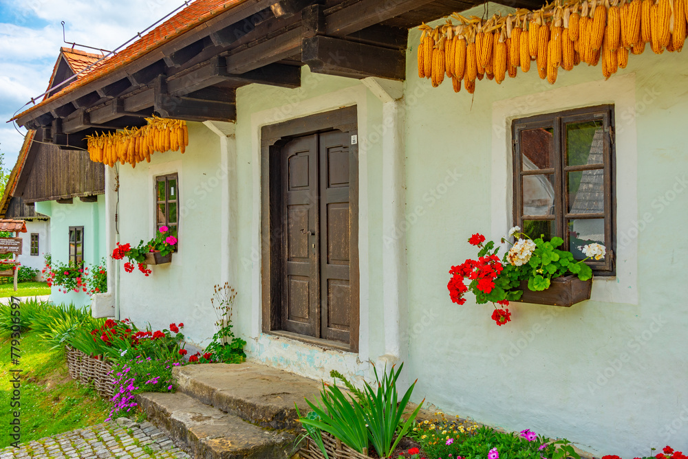 Naklejka premium Historical houses in Croatian ethno village Kumrovec