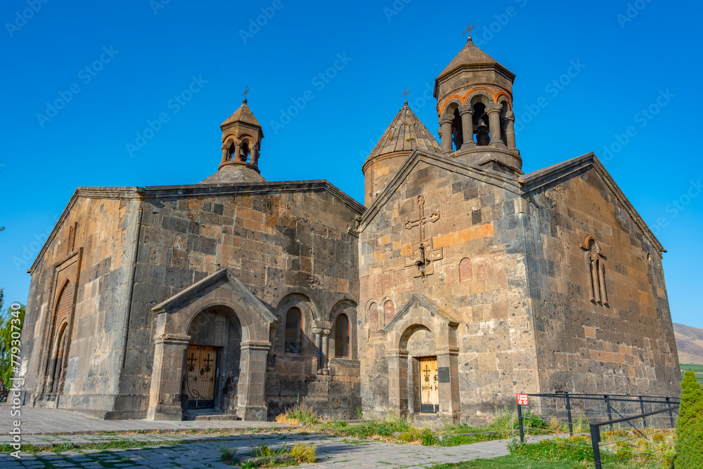 Summer day at Saghmosavank monastery in Armenia