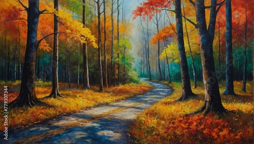 autumn forest landscape, Watercolor