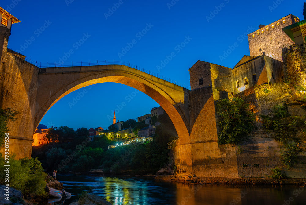 Sunset view of the old Mostar bridge in Bosnia and Herzegovina Sunset view of the old Mostar bridge in Bosnia and Herzegovina