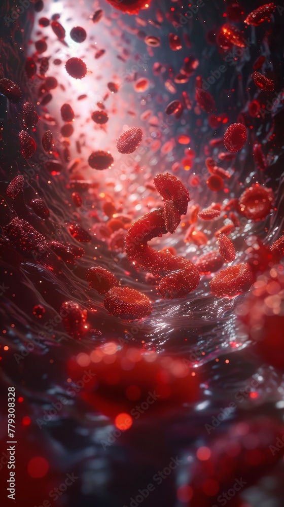 A journey through the artery, animated to show blood molecules transforming into carriers of innovative treatments, navigating the twists and turns to heal the body