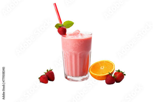 A Refreshing Strawberry Smoothie in a Glass isolated on a transparent background
