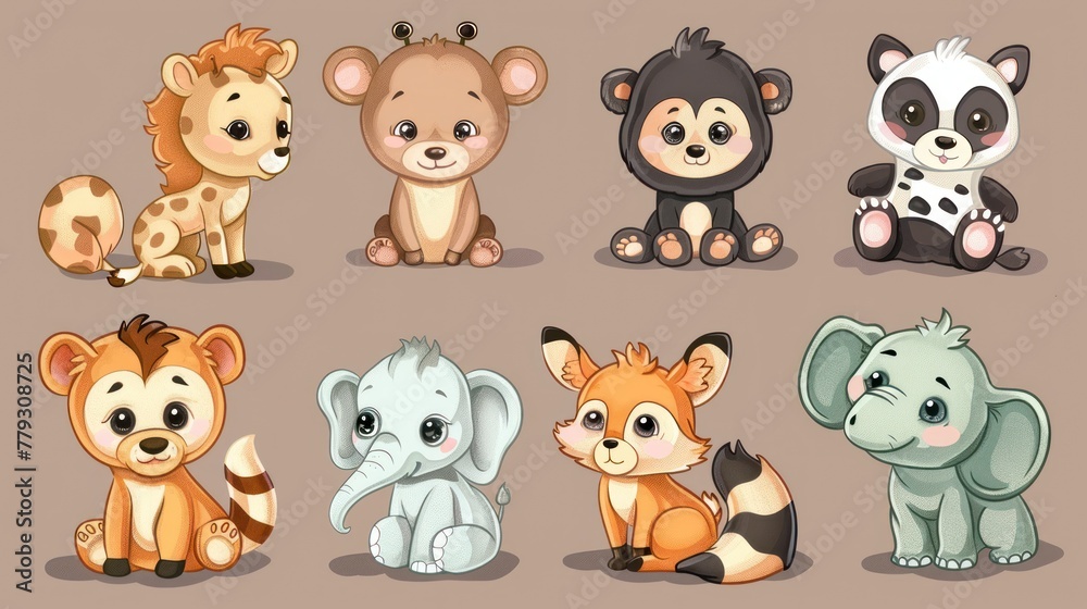 AI generates a cartoon illustration of a group of animals. AI generates a cartoon illustration of a group of animals.