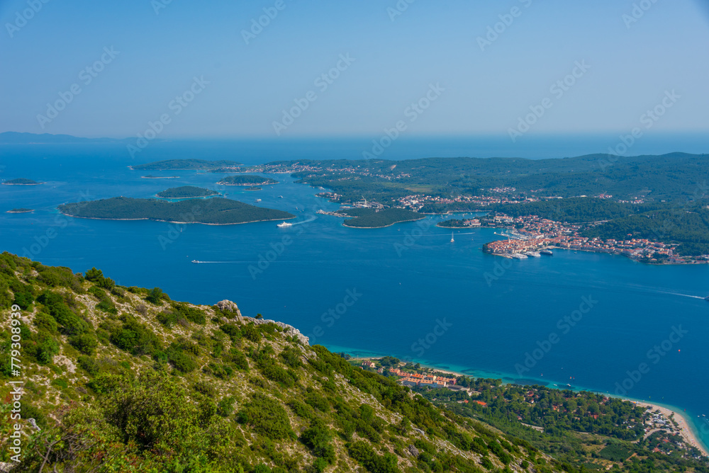 Korcula island viewed from Sveti Ilija mountain at Peljesac peninsula in Croatia Korcula island viewed from Sveti Ilija mountain at Peljesac peninsula in Croatia