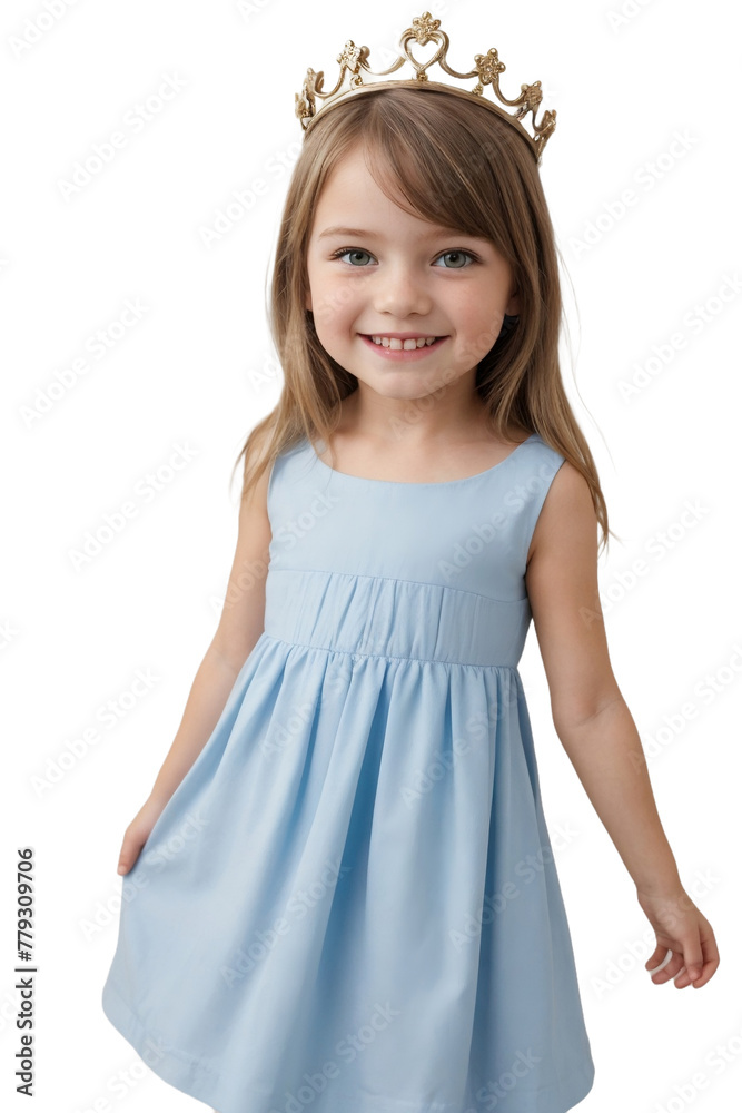 Caucasian blonde little girl in a blue dress and a crown posing on transparent background. Little princess concept. isolated, transparent background, no background. PNG. Caucasian blonde little girl in a blue dress and a crown posing on transparent background. Little princess concept. isolated, transparent background, no background. PNG.