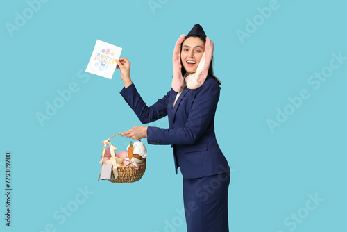 Happy stewardess in bunny e...