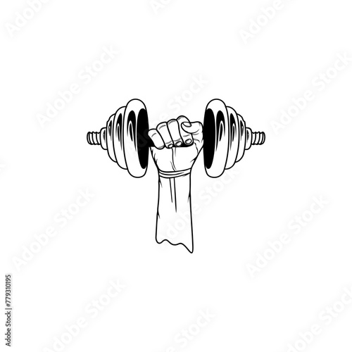 right hand lift the barbell up black and white