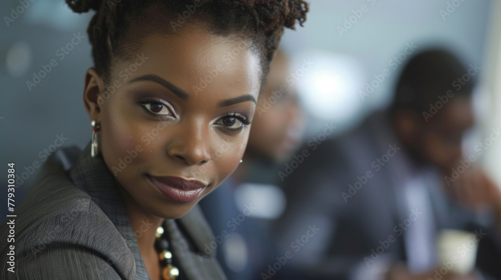 A poised black woman commands the attention of the boardroom her trendy power suit and bold accessories showcasing her fearless attitude and unwavering confidence. As she takes charge . A poised black woman commands the attention of the boardroom her trendy power suit and bold accessories showcasing her fearless attitude and unwavering confidence. As she takes charge .