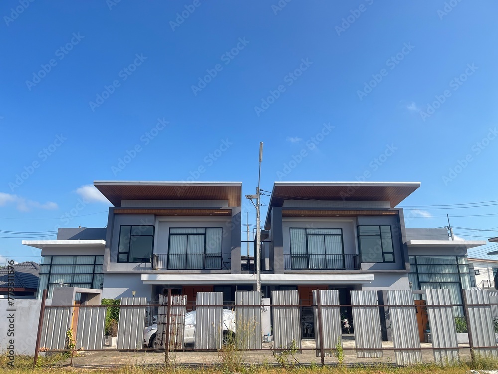 house with blue sky in morning