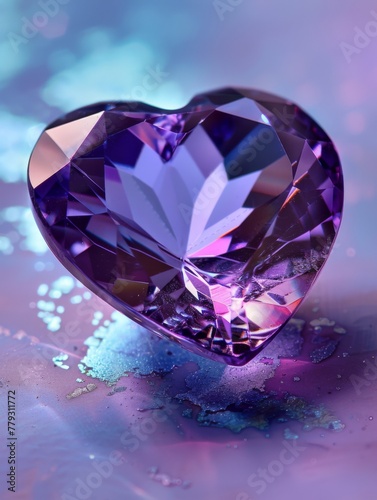 Purple crystal heart on a gradient backdrop - An intensely colored purple crystal heart on a vibrant gradient backdrop exuding themes of love, luxury, and rarity
