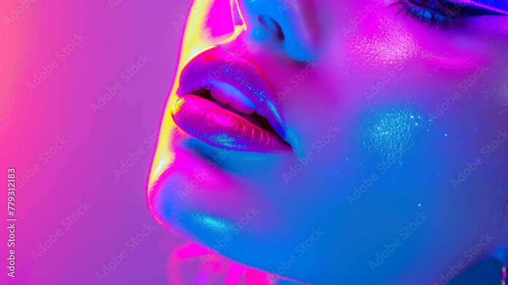 Abstract neon fabric waves with a hint of glow - Capturing the delicate textures of fabric in neon pink and blue lights, this image conveys movement and fluidity