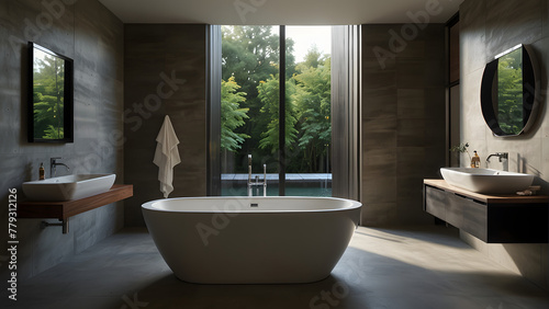 Elevate Your Space: Modern Bathroom with Freestanding Bathtub © Makise
