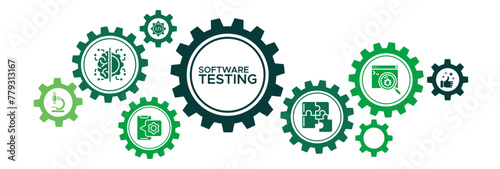 Software testing banner web icon vector illustration concept with an icon of analysis, development, application, code, approach, usability, and bugs