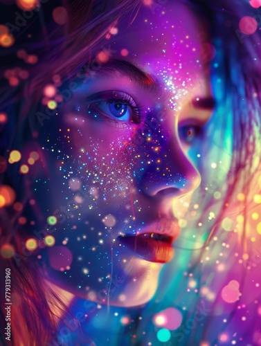 Vibrant abstract background with bokeh lights - This visually striking image showcases a multitude of vibrant colors with bokeh light effects creating an abstract background