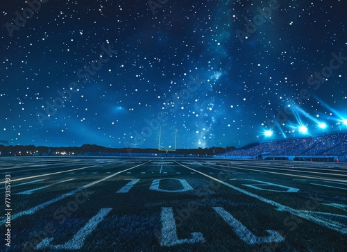 Starry night over an empty football field - A mesmerizing view of the Milky Way over a deserted football field, combining sports with the cosmic wonder