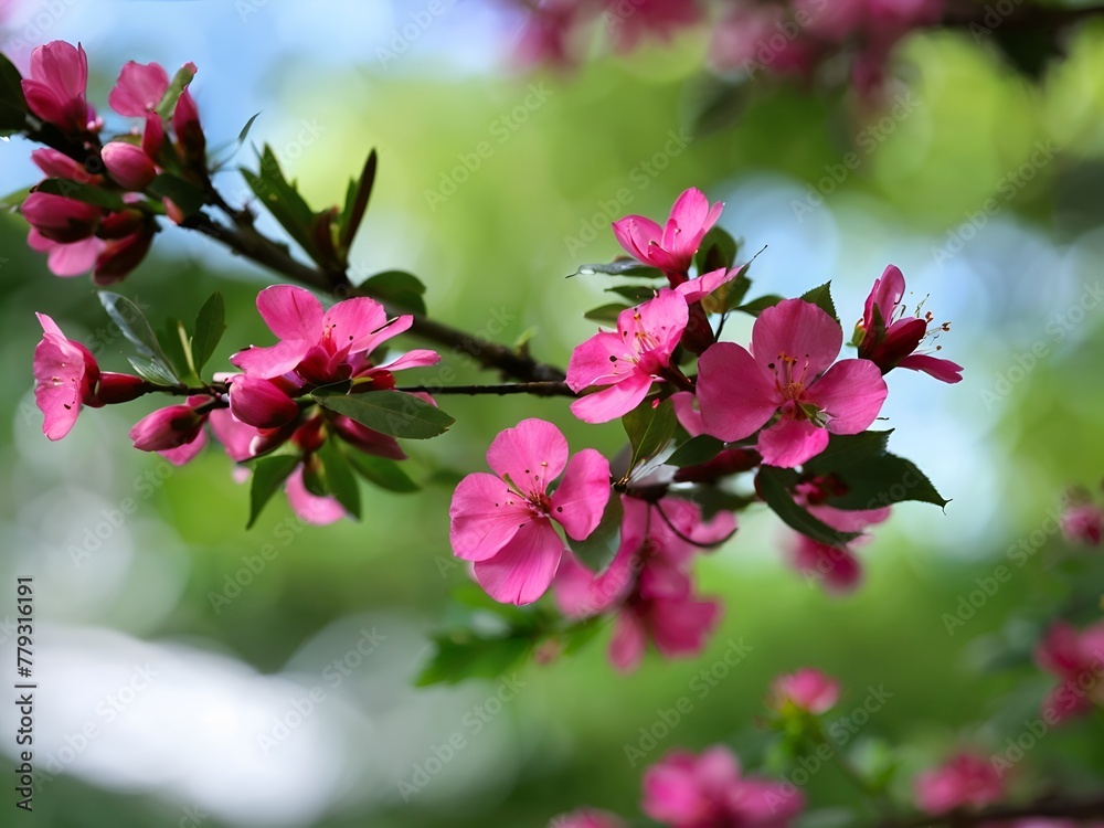 Pink flowers on a tree branch.