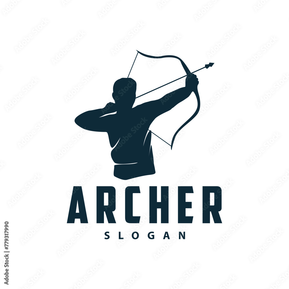 Archer logo vector silhouette warrior archery simple design bow and arrow template illustration