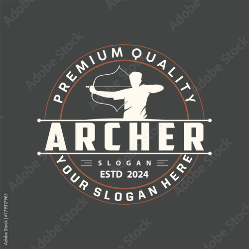 Archer logo vector silhouette warrior archery simple design bow and arrow template illustration