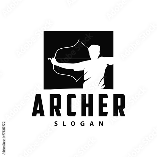 Archer logo vector silhouette warrior archery simple design bow and arrow template illustration