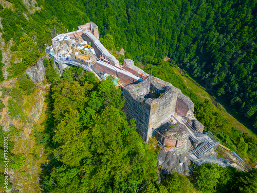Panorama view of Poenari Citadel in Romania photo