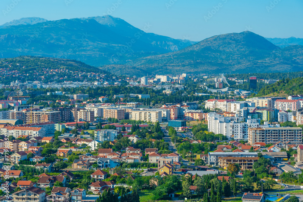 Aerial view of downtown Podgorica in Montenegro