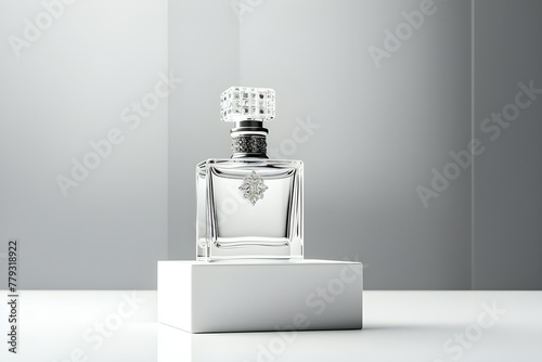 .A Bottle of Perfume, women's Eau De Parfum in Beautiful Glass Bottle on White, created by ai