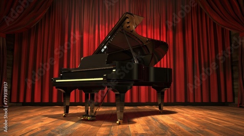 The black grand piano is perfect for classical music performances on stage
