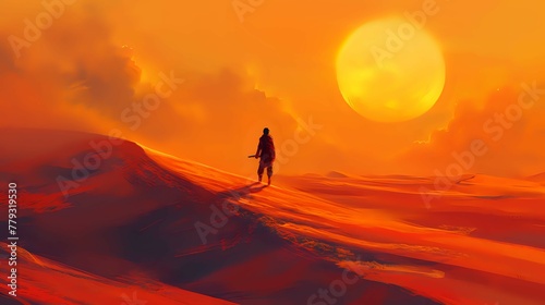 Desolate Desert Wanderer's Journey./n