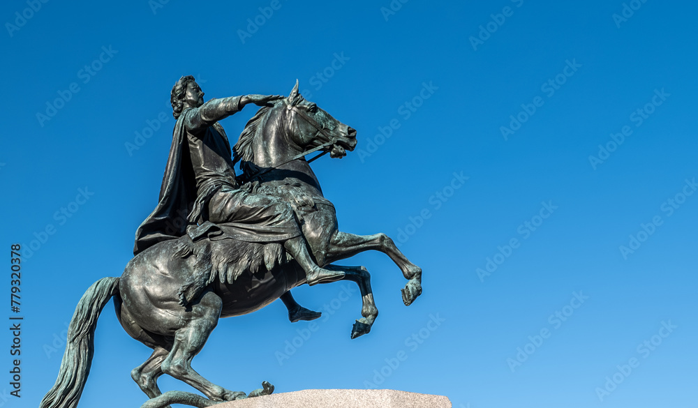 An ancient monument to Peter the Great in St. Petersburg.