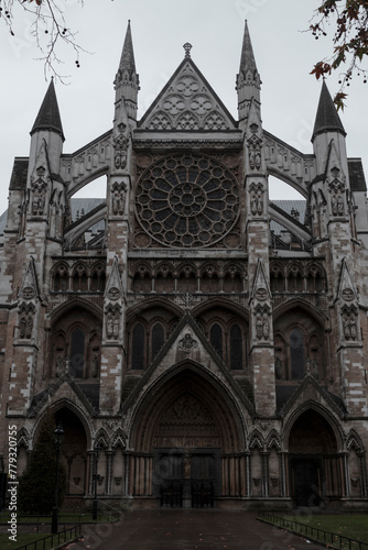 Westminister Abbey on a cold rainy day in England.  photo