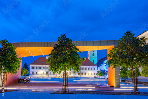 Night view of the Franciscan monastery in the old town of Osijek, Croatia photo