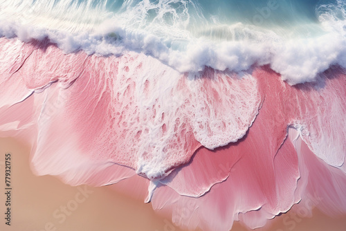Aerial View of A Above Pink Ripple and Some Waves Splashing On The Sand
