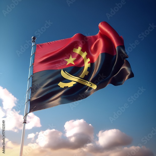 Proud Flutter of the Angola Flag Against the Sky