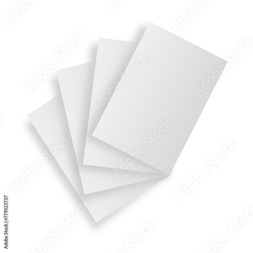 four blank white paper on transparent background for brand identity or stationary mockup