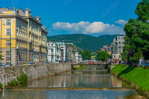 Beautiful mansion at the Mlijacka river in the center of Sarajevo, Bosnia and Herzegovina photo