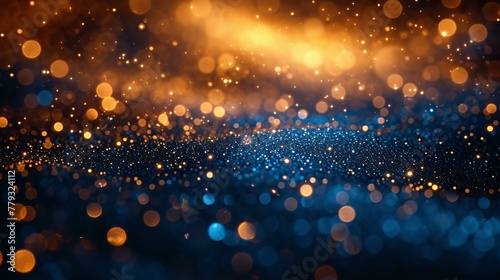 a stunning abstract background blending shades of deep blue and glimmering gold, capturing the essence of New Year's Eve, dotted with sparkling bokeh effects that suggest a festive, AI Generative