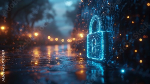 Encryption symbols and digital locks secure data, blue cyber shield against dark web backdrop, essence of protection, AI Generative