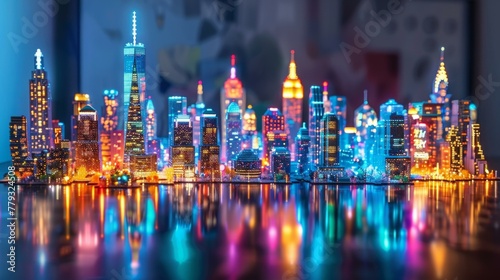 Night city in neon glow, futuristic skyline, illuminated towers, 3D metropolitan splendor, AI Generative