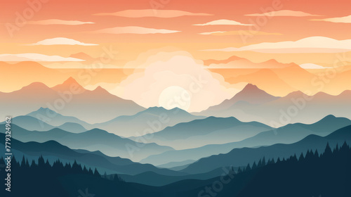 Colorful sunset over the mountains. Background for your design. Copy space.