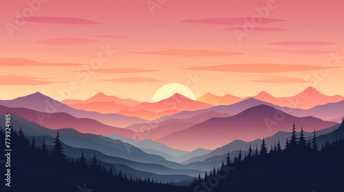Colorful sunset over the mountains. Background for your design. Copy space.