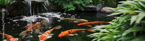 A serene koi pond in a beautifully landscaped summer garden