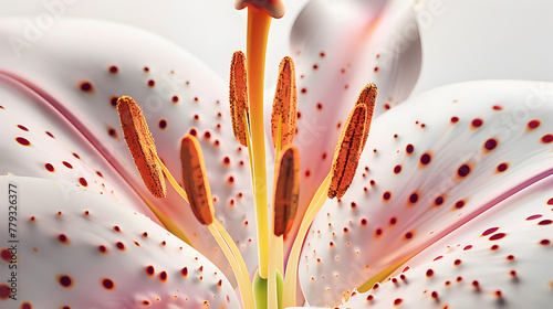 Hyper - detail of lily flower pistil, Macro, close - up, white background.