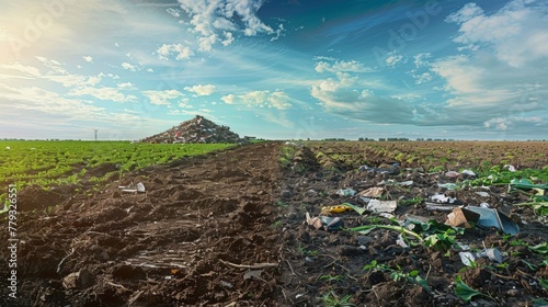 A trashed landfill is shown before and after it has been remediated and turned into a productive field of renewable crops. This illustration underscores the potential for positive .